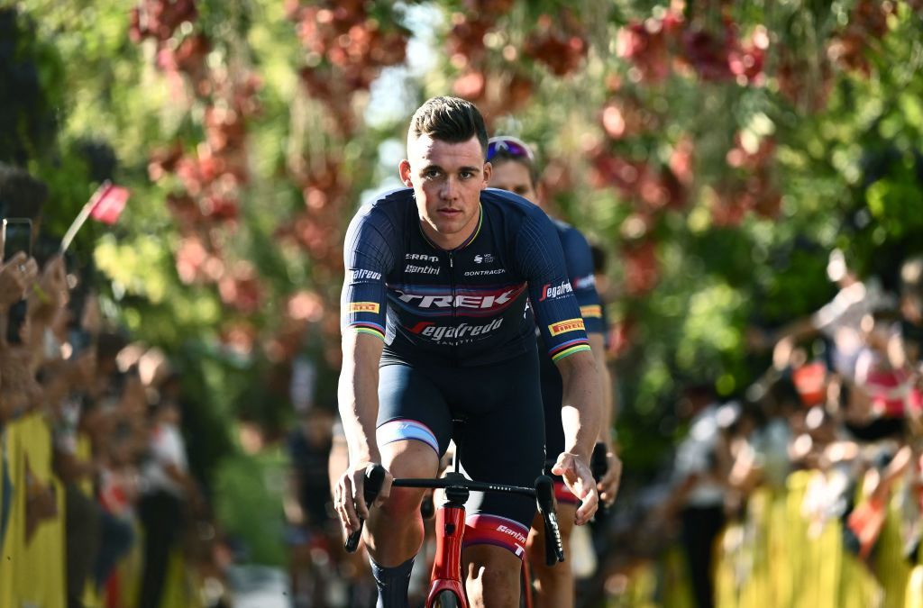 TrekSegafredo teams Danish rider Mads Pedersen cycles to attend the teams presentation two days ahead of the first stage of the 109th edition of the Tour de France cycling race in Copenhagen in Denmark on June 29 2022 Photo by Marco BERTORELLO AFP Photo by MARCO BERTORELLOAFP via Getty Images