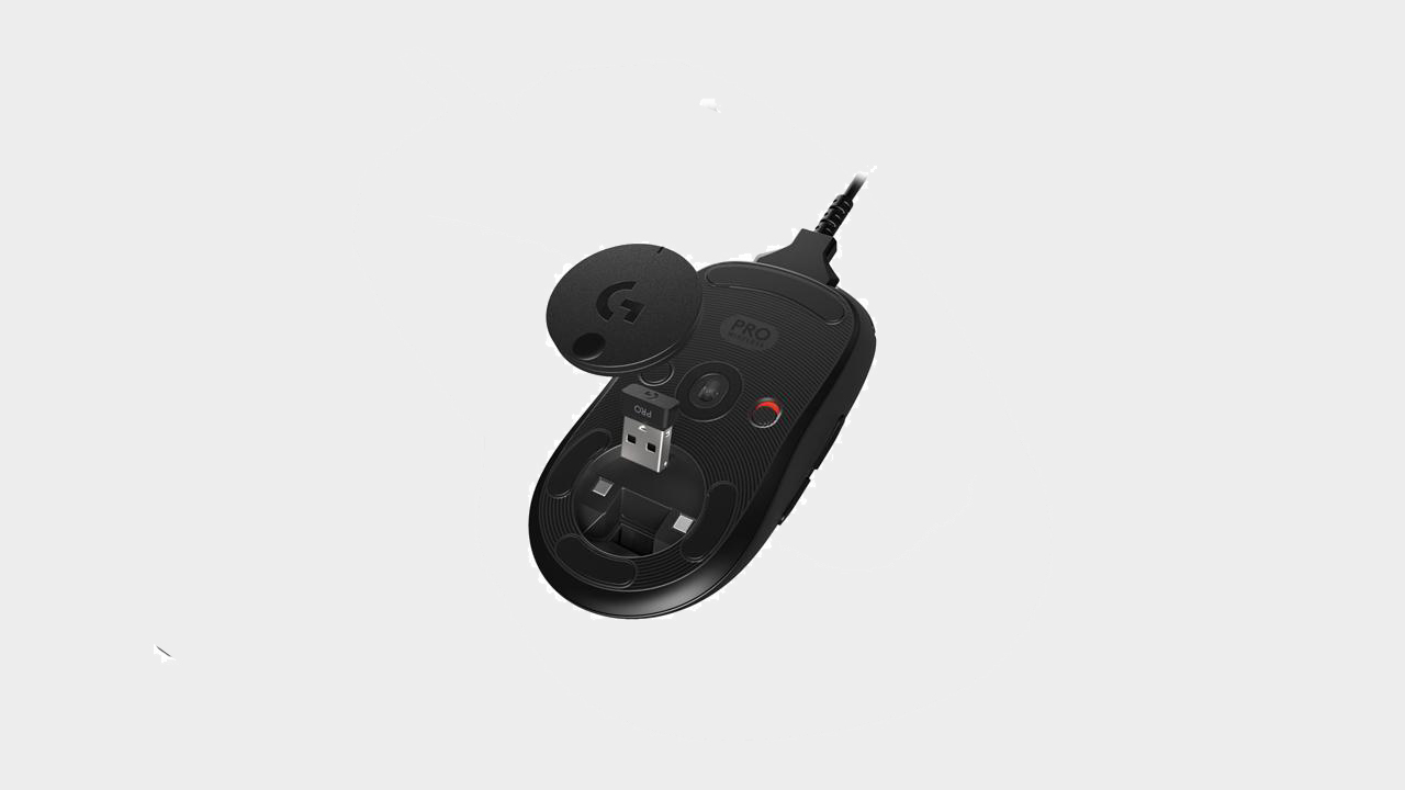 Logitech G Pro Wireless bottom view of dongle storage