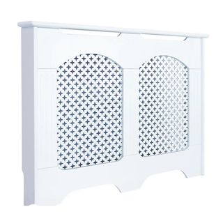 White radiator cover with lattice design