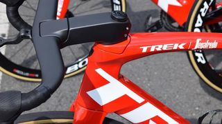 A closer look at the head tube of the Trek Madone Disc