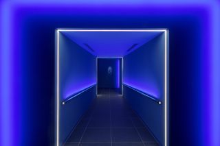Blue corridor at Hotel Il Palazzo in Fukuoka
