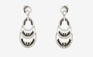 Black and white diamond chandelier earrings mounted in white gold