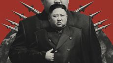 Photo composite of Kim Jong Un backed by missiles