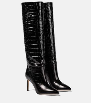 Croc-Effect Leather Knee-High Boots