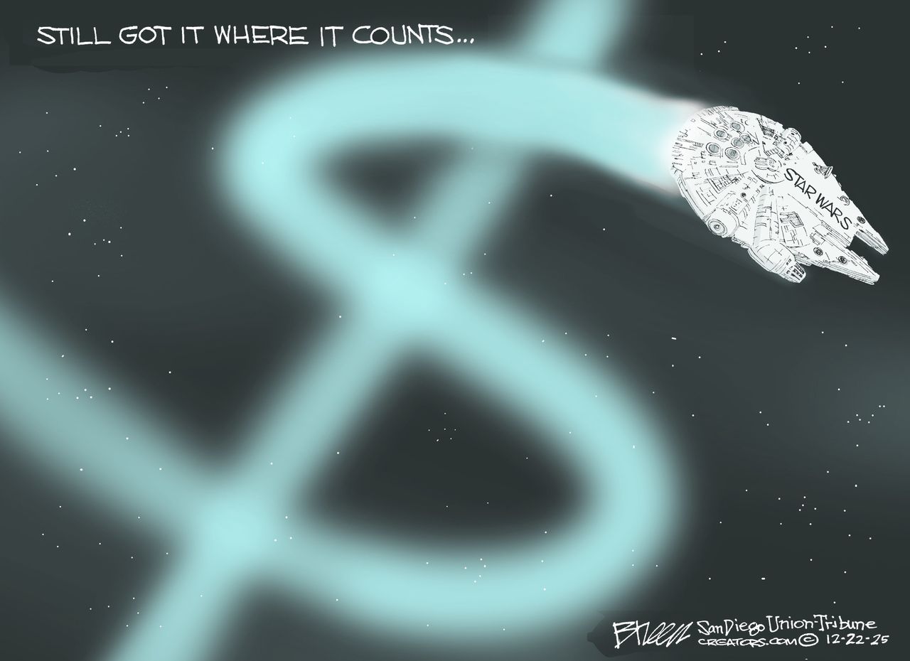 Editorial cartoon Star Wars Money Politics