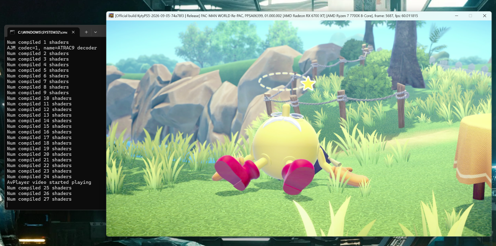 The PS5 version of PAC-MAN WORLD Re-PAC being emulated on a PC via KytyPS5