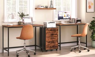 the best office storage drawers with a printer on top of them between two desks with chairs