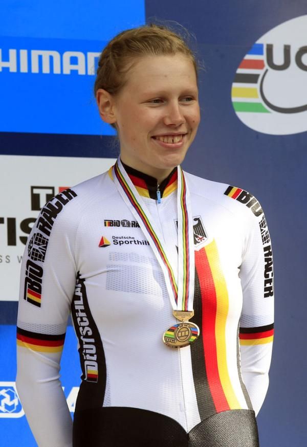 Mieke Kroger on the podium