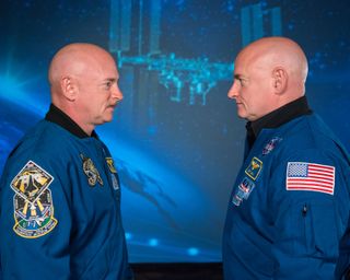 Scott and Mark Kelly at a press event in 2015 before Scott's nearly yearlong stay on the International Space Station. Researchers carefully tracked both twins over the course of the mission and afterward to observe how Scott's body and capabilities changed due to spaceflight.