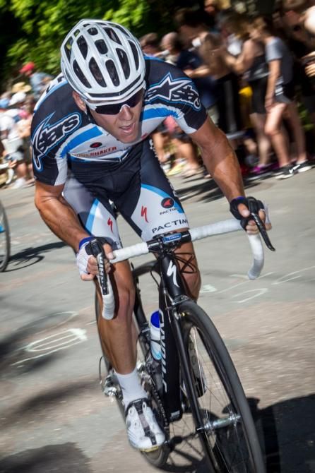 Dan Schmalz (Elbowz Racing) attacks to take the most aggressive jersey.