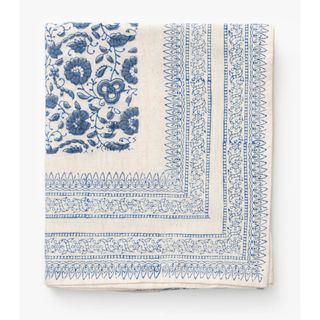 blue and white patterned tablecloth