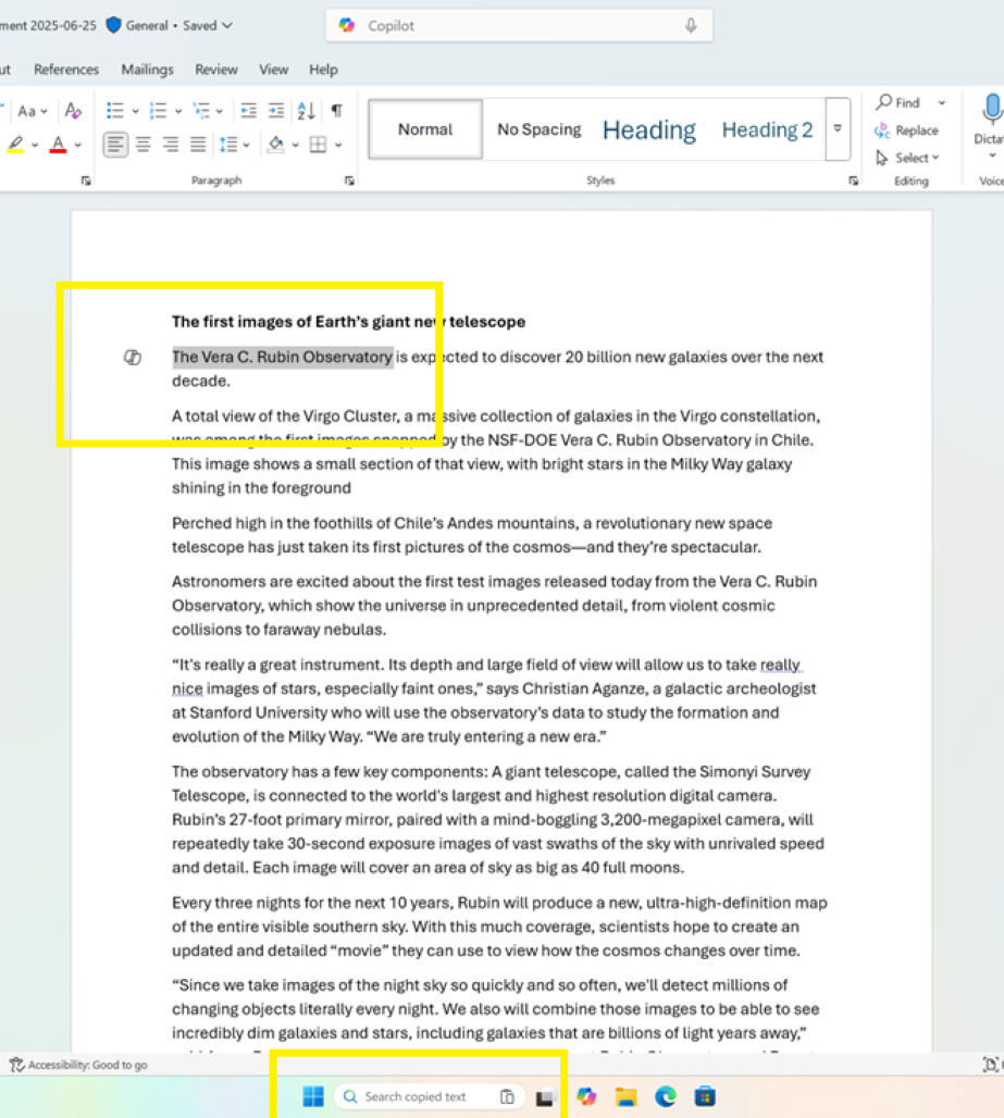 Windows 11 search copied text gleam