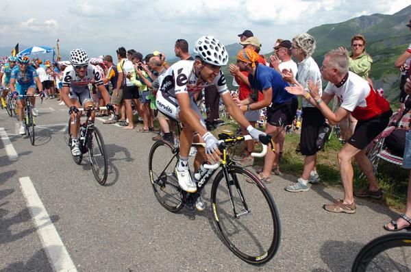 2008 Tour champion Carlos Sastre (Cervelo TestTeam) climbs the Col de la Madeleine.