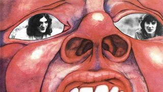 The cover of King Crimson's In The Court Of The Crimson King with Ian McDonald and Pete Sinfield in the eye sockets