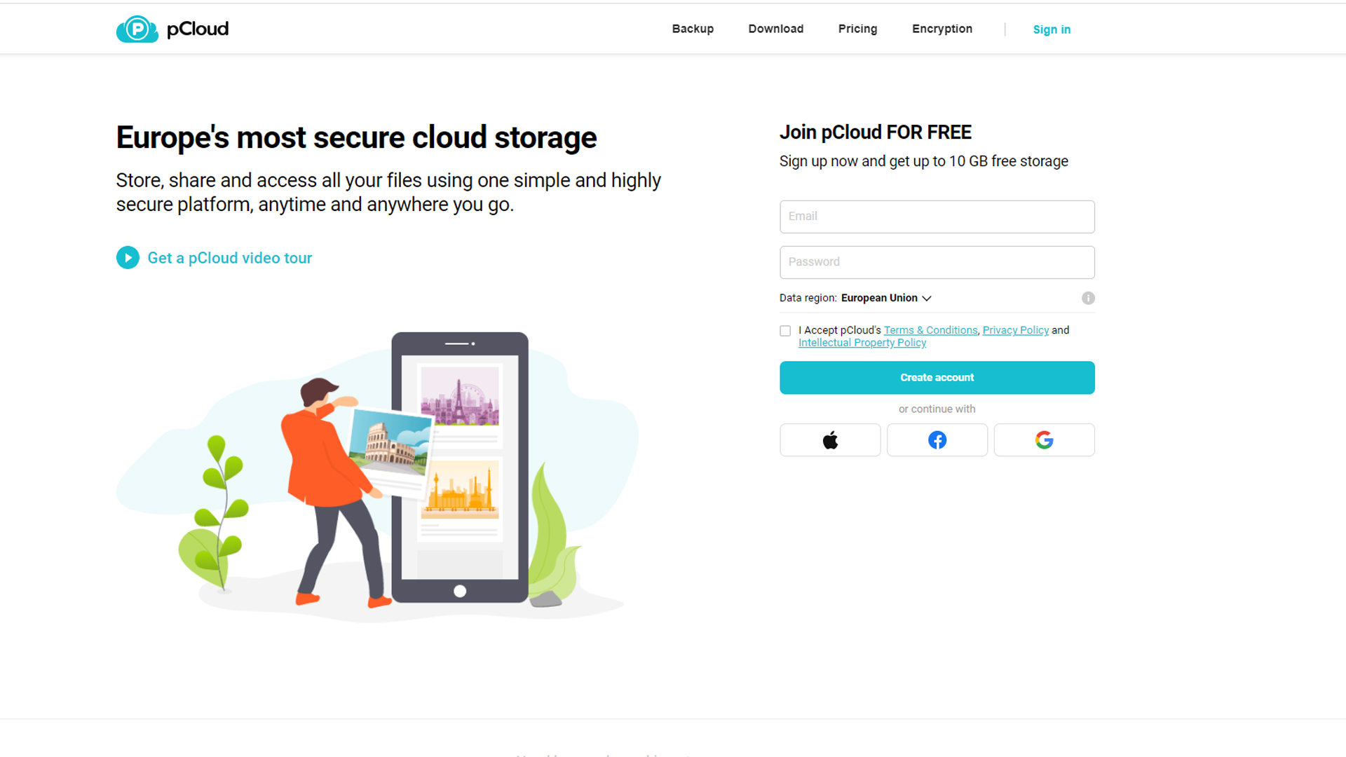 pCloud's homepage