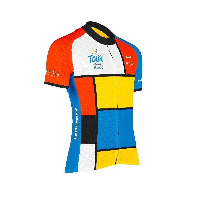 The 2019 Tour de La Provence leader's jersey features Piet Mondrian's cubes.