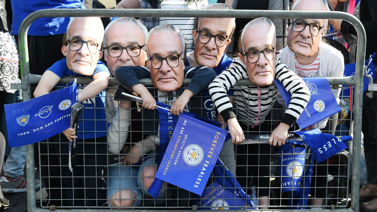 Young fans gather on the streets before Leicester City's Premier League parade in Leicester