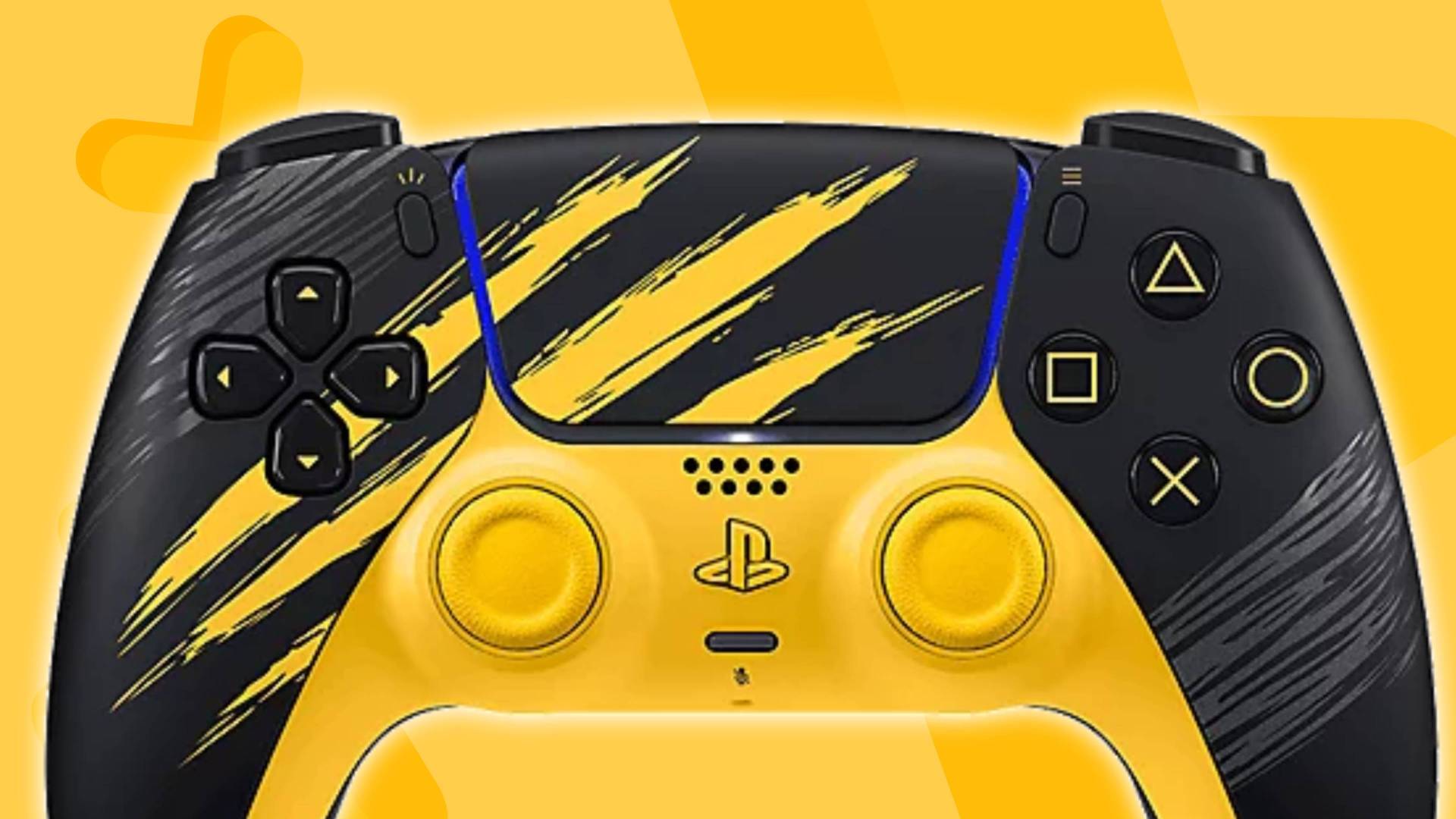 Image of the Battle Yellow Marvel's Wolverine DualSense controller on a yellow GamesRadar+ background.