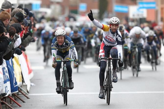 The thrill of victory for Kenny Dehaes and the agony of defeat for Handzame Classic runner-up Kenny van Hummel.