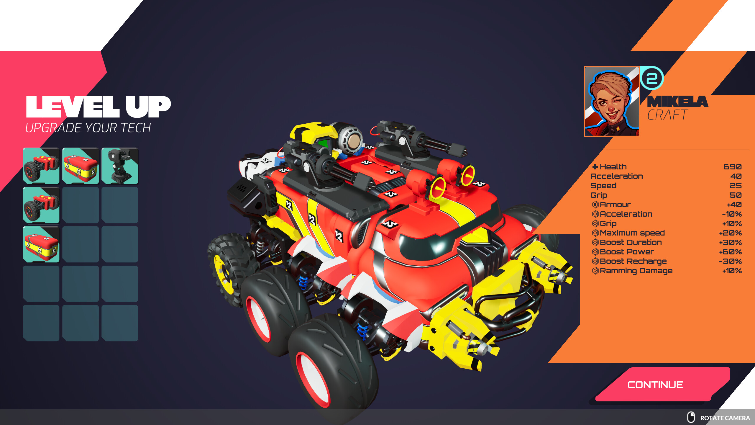 Customising a squat, 6-wheeled car in TerraTech Legion.