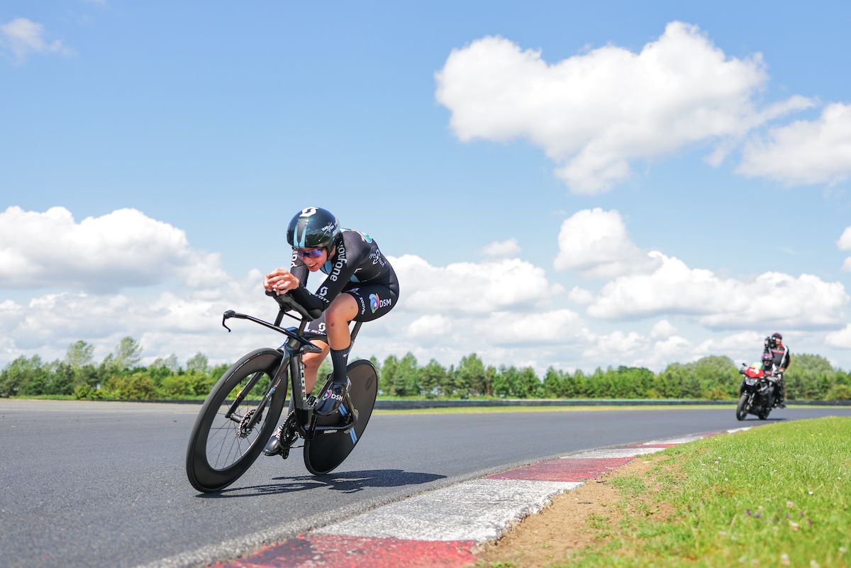 Picture by Alex Whitehead/SWpix.com - 21/06/2023 - Cycling - 2023 British National Road Championships - Croft Circuit, Darlington, England - Women's Elite Time Trial - Pfeiffer Georgi of Team DSM