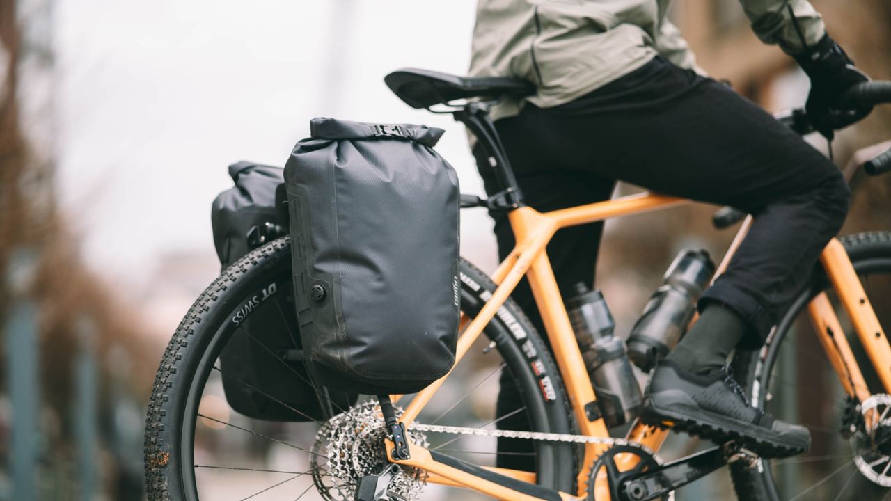 Tailfin 16L mini pannier bags fitted to a gravel bike