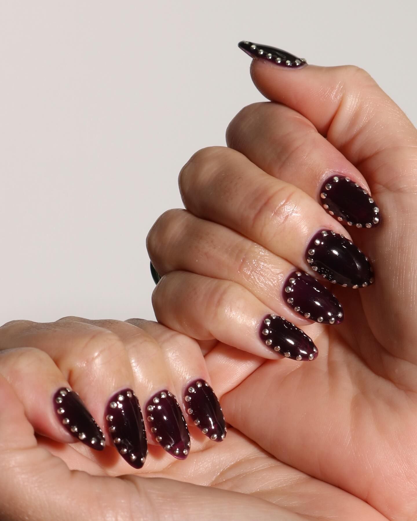 Studded metal nails.