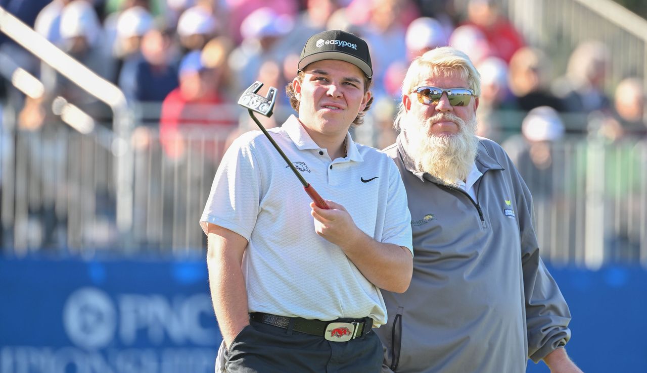 John Daly II and John Daly speak during the PNC Championship