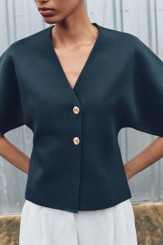 Zara Plain Knit Short Sleeve Cardigan