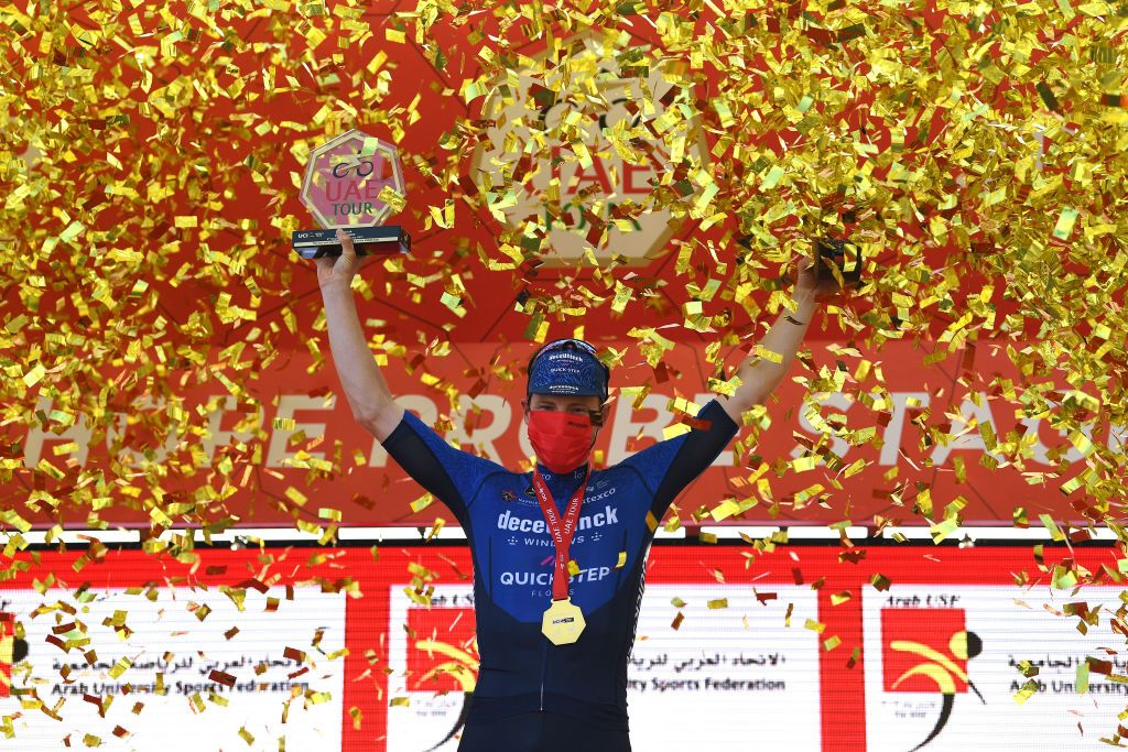 Sam Bennett on the podium at the UAE Tour