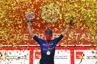 Sam Bennett on the podium at the UAE Tour