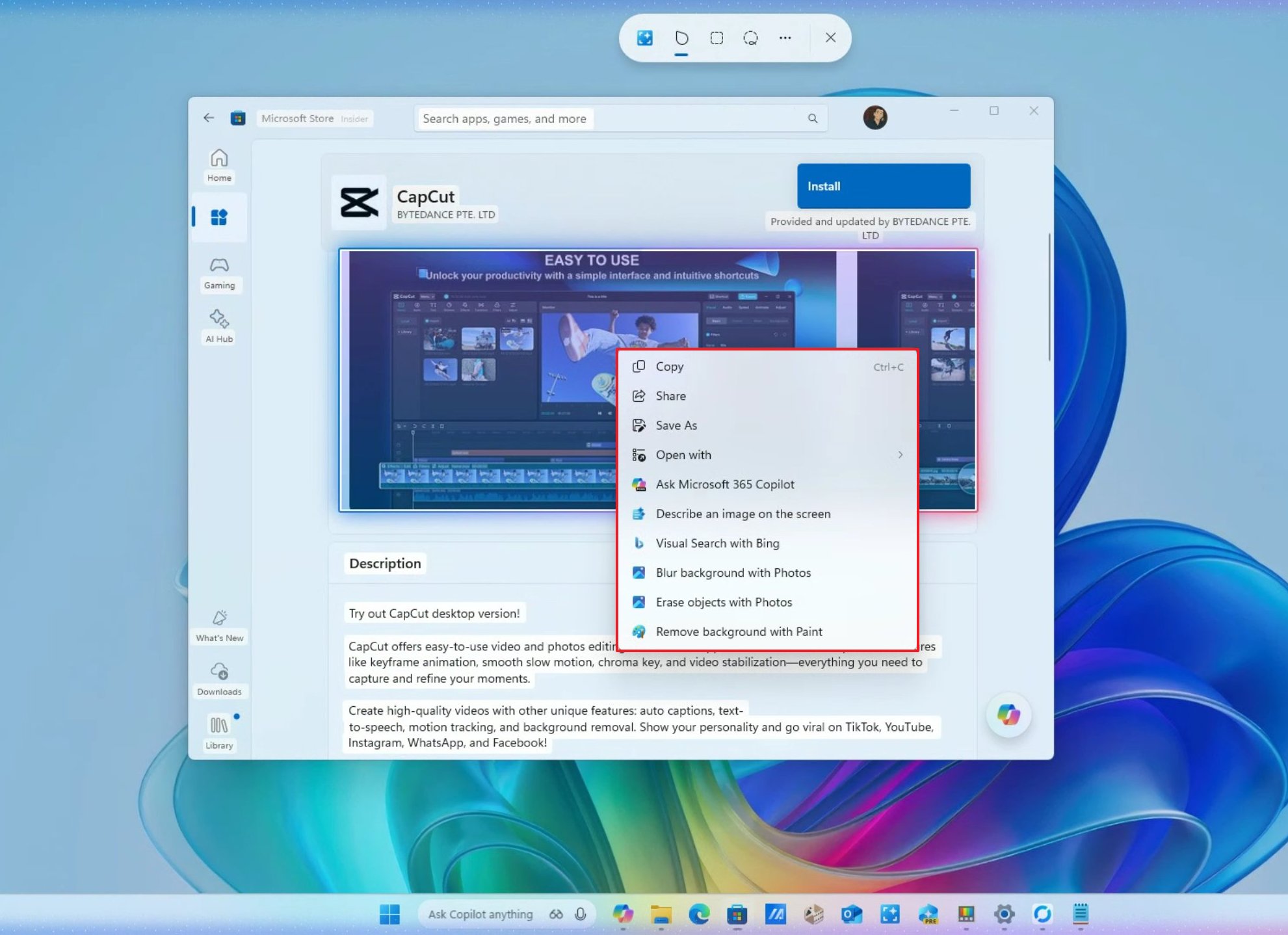 Click to Do object select