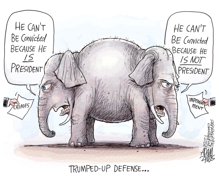 Political Cartoon U.S. trump impeachment gop defense