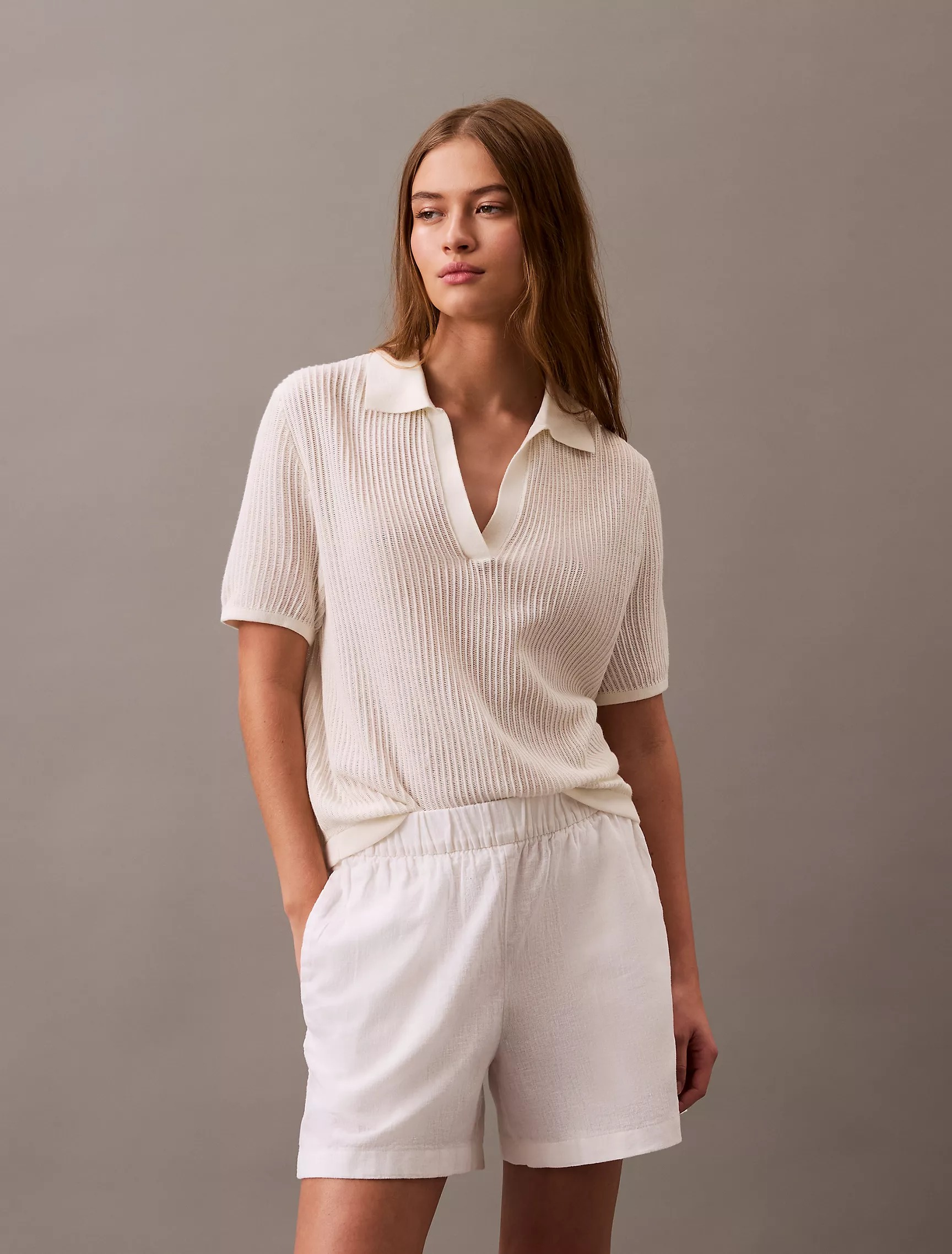 Calvin Klein, Open Knit Relaxed Polo Sweater