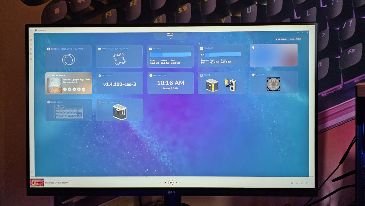 Hyte's Nexus control software for RGB lighting and cooling fan controls.
