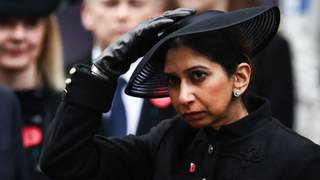 Suella Braverman adjusts her hat during the Remembrance Sunday ceremony