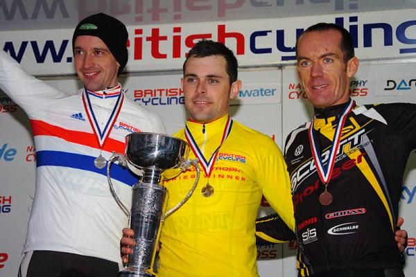 Overall series podium - Winner Jody Crawforth (Hargroves Cycles) pictured in the centre with 2nd Paul Oldham (Hope Factory Racing) and 3rd Nick Craig (Team Scott UK)