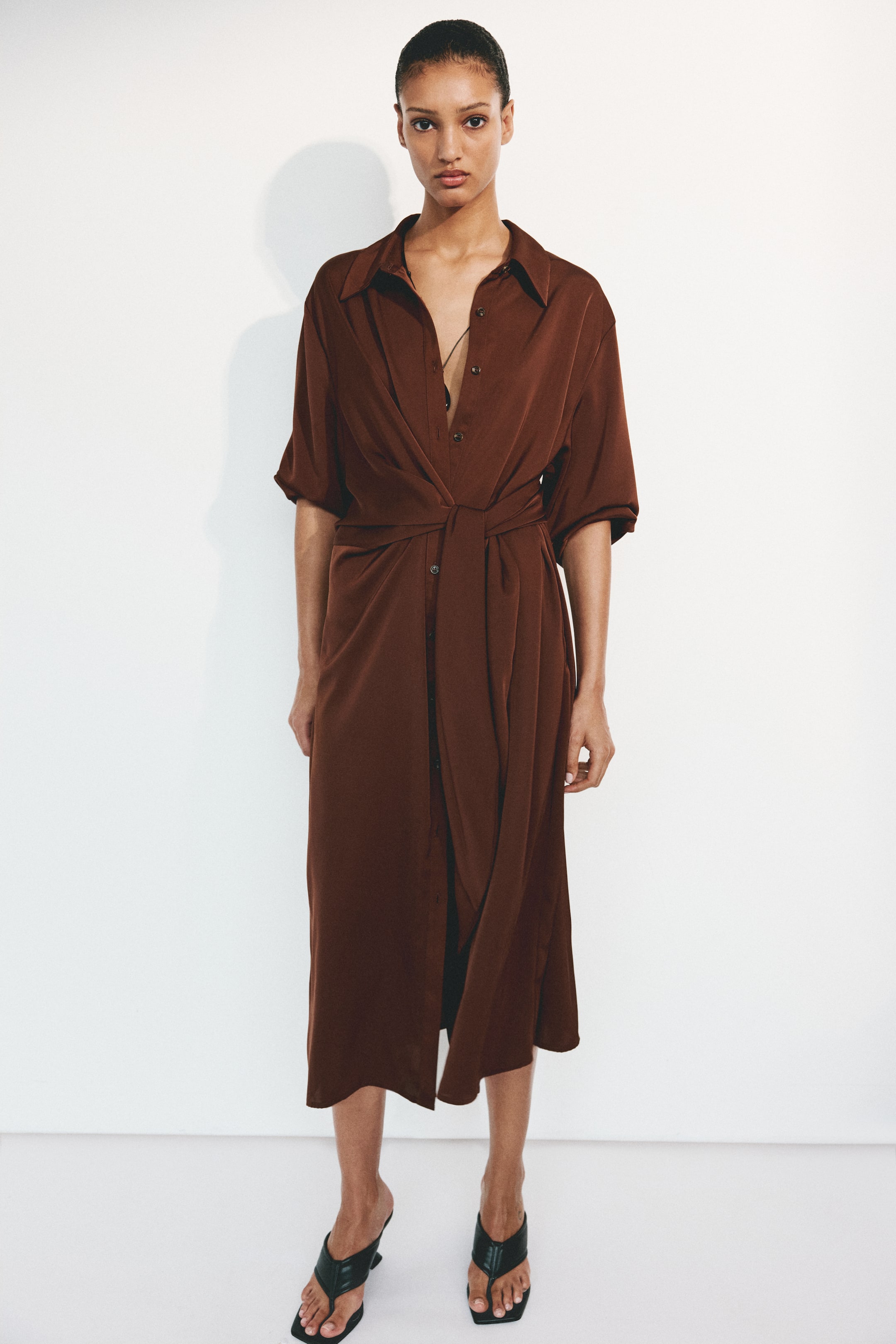 tie-detail shirt dress