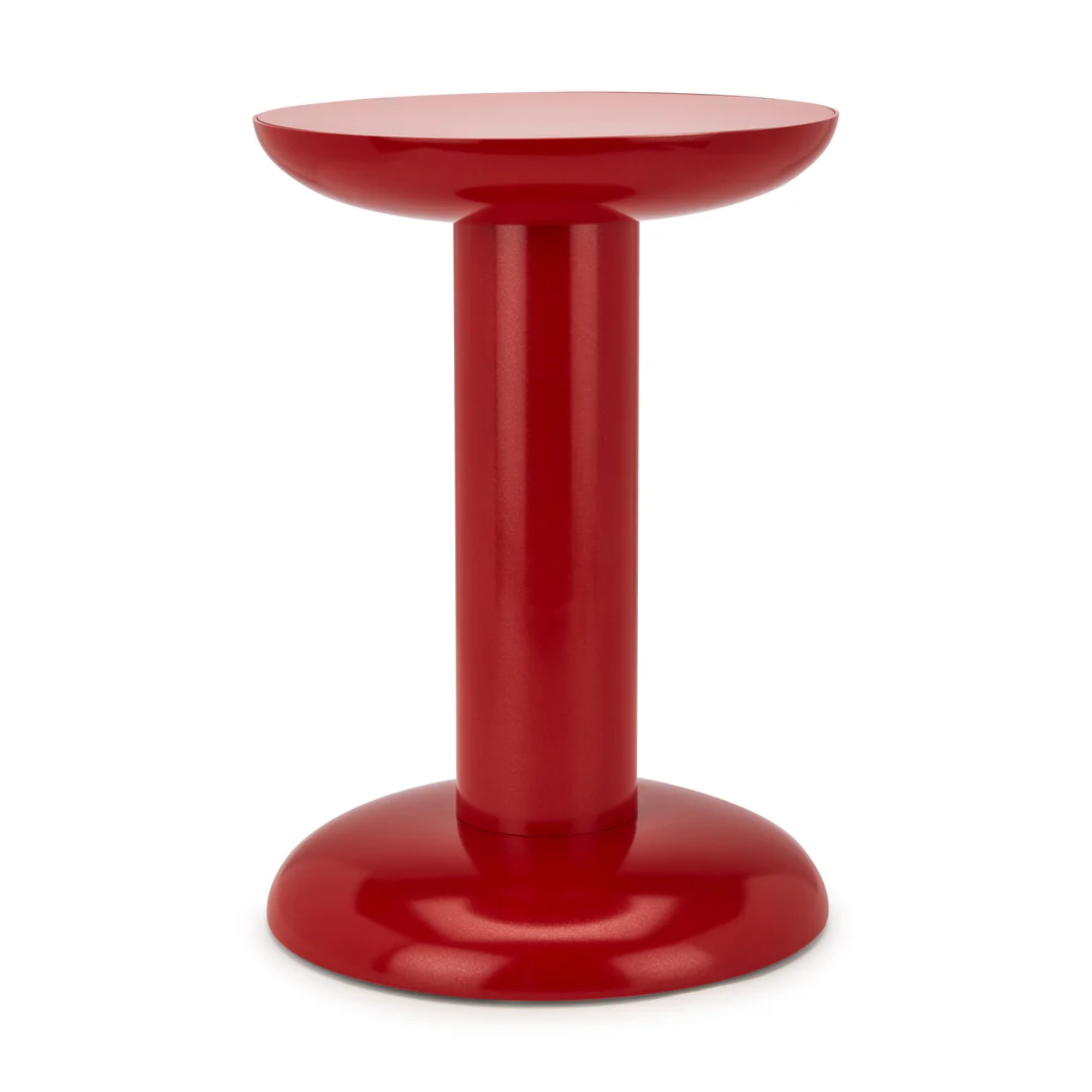 a red lacquered side table