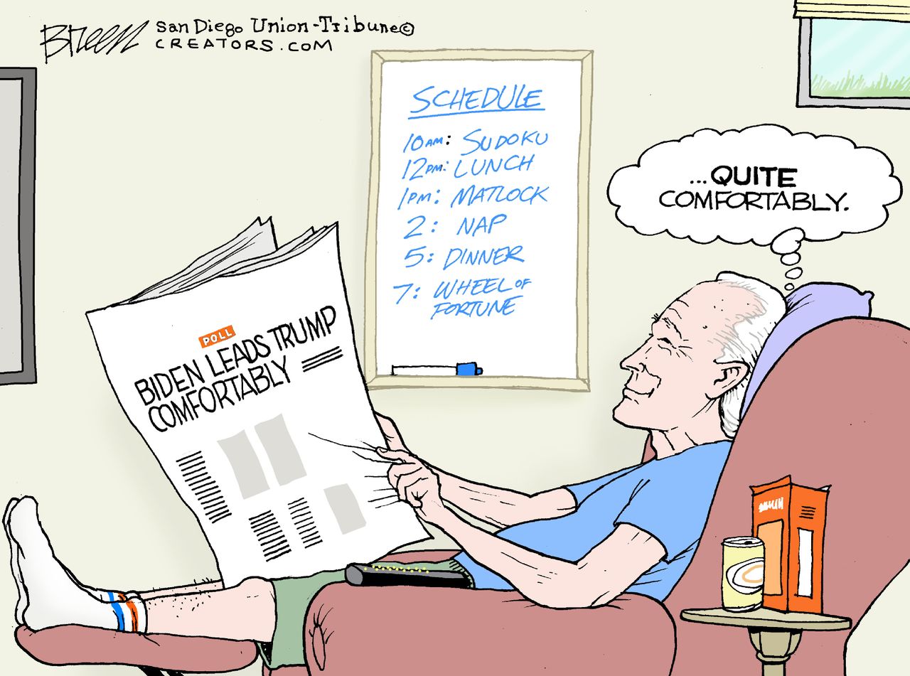 Political Cartoon U.S. Trump Biden poll lead