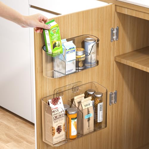 Hqahnekme 2 Pieces Kitchen Cabinet Door Storage Box, Self-Adhesive Wall Mounted Kitchen Cupboard Organisers, Cupboard/bathroom/fridge Organiser Storage Box. (2pcs,acrylic)