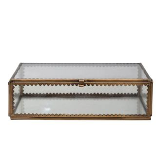 Long Brass and Glass Display Box With Scalloped Edges and Antique Finish