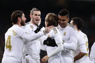 Gareth Bale celebrates with his Real Madrid team-mates
