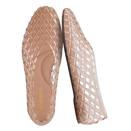 Cushionaire Siesta Modern Lattice Ballet Flats for Women, Comfortable Slip on Pointed Toe Womens Jelly Shoes, Mocha 10
