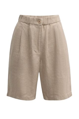 Pleated Organic Linen Bermuda Shorts