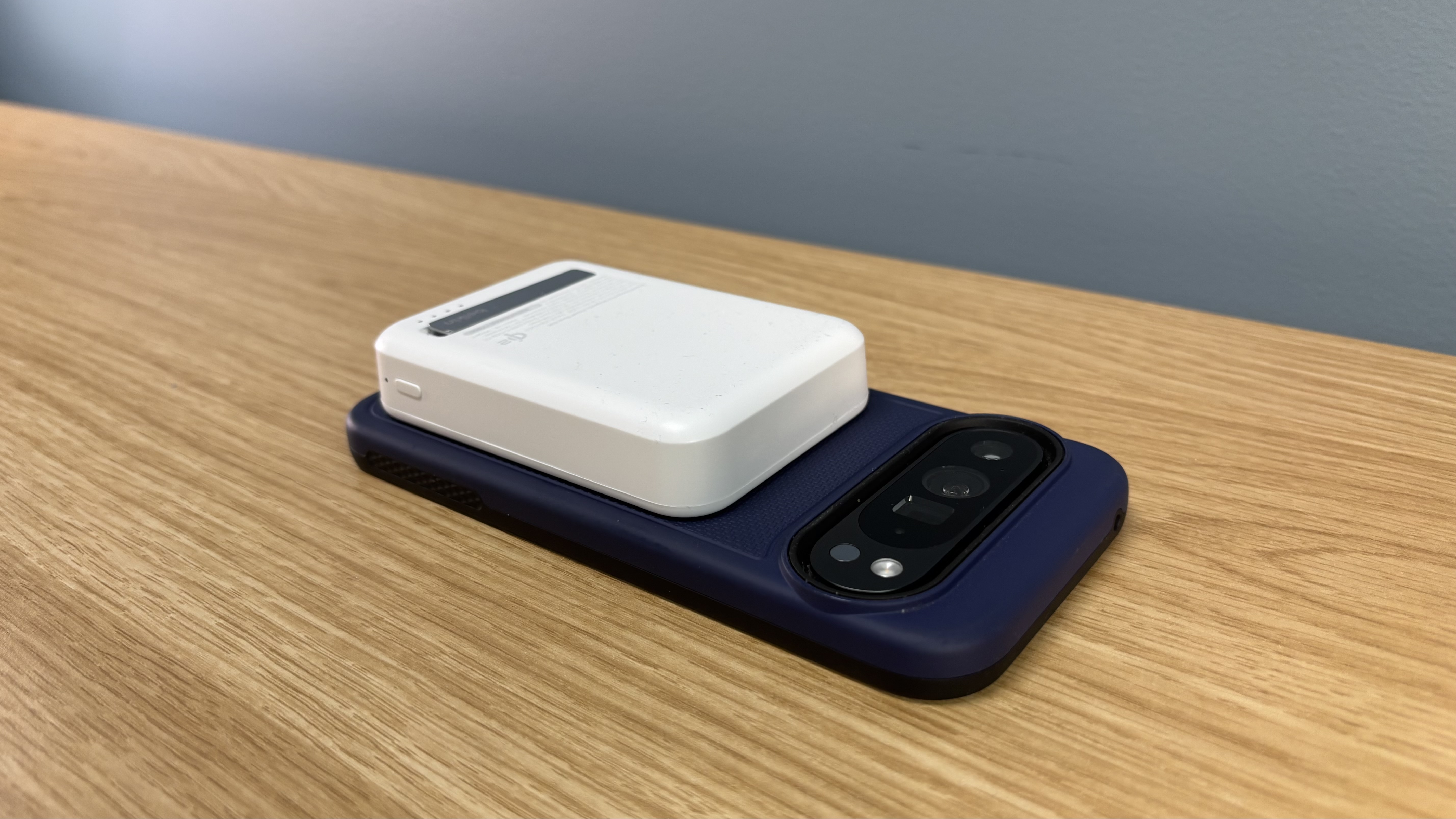 Belkin Boostcharge Pro 15W Qi2 power bank on the back of a Google Pixel 9 Pro XL