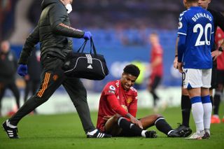 Marcus Rashford was unavailable for England due to a shoulder complaint picked up at Everton