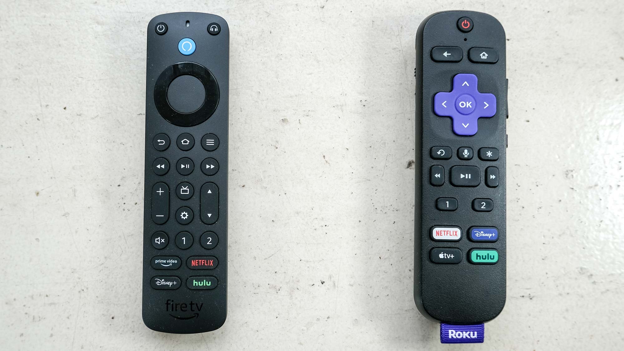 (L to R) The Alexa Voice Remote Pro and the Roku Voice Remote Pro