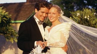 Michael Damian and Lauralee Bell as Danny and Christine getting married in The Young and the Restless