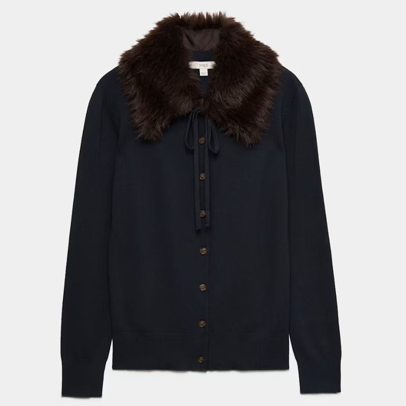 M&amp;amp;S, fur collar cardigan